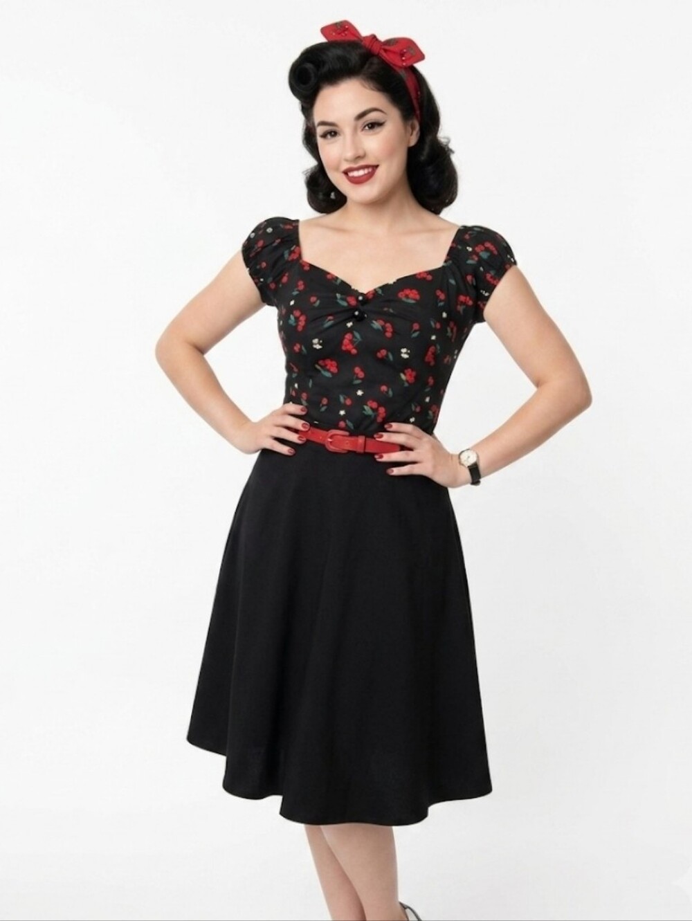 Retro Black with Red Cherry Print Shirt
